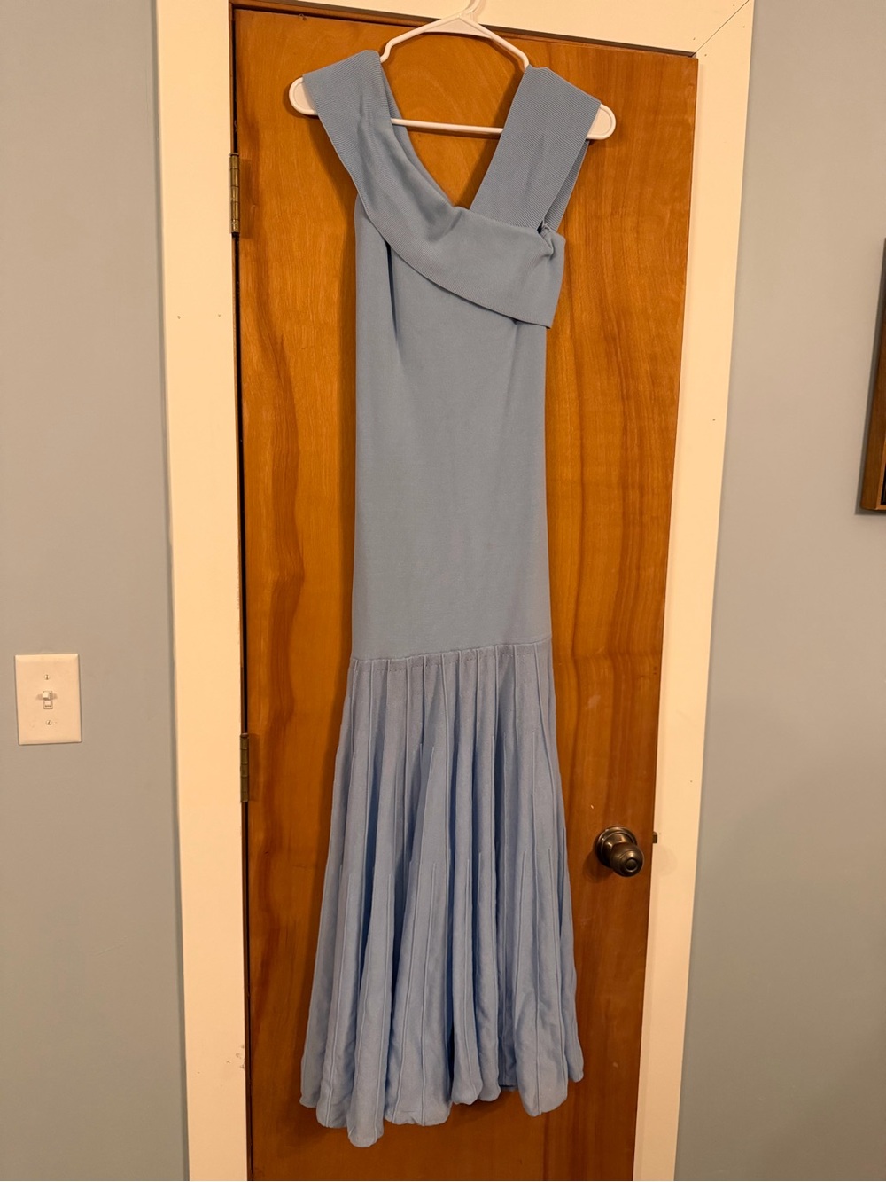 Line & Dot Powder Blue V-Neck Maxi Gown perfect for baby shower